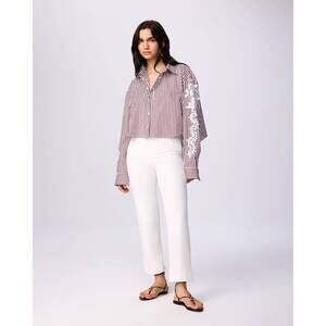 NEW THEO THE LABEL echo cropped embroidered stripe shirt in cosmic